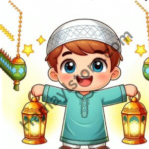 Eid Mubarak Iron On Patch 5x5 premium Islamic boy lantern heat transfer design