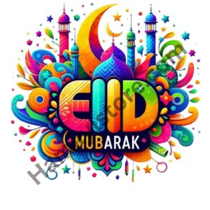 Eid Mubarak Iron On Patch 5x5 premium colorful Islamic festival heat transfer design