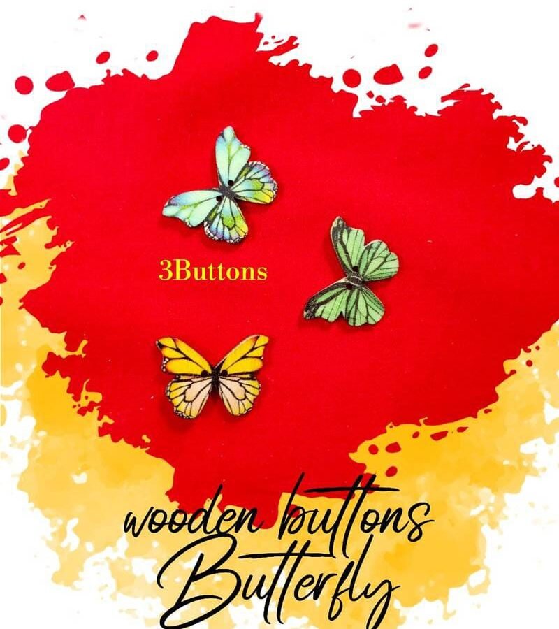 Butterfly Wooden Buttons Pakistan 3 Pcs for Kids Sewing