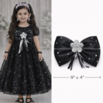 Fancy Frock Bows Pakistan 9x4 inch black glitter flower party dress bow