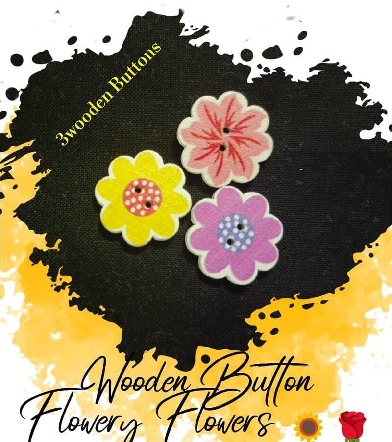 Floral Wooden Buttons Pakistan 3 Pcs Flower Sewing