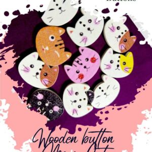Mini Cat Wooden Buttons Pakistan 3 Pcs Cartoon Sewing Buttons