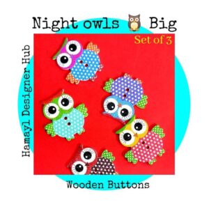 Night Owls Big Wooden Buttons Pakistan Set of 3 Cute Owl Sewing Buttons