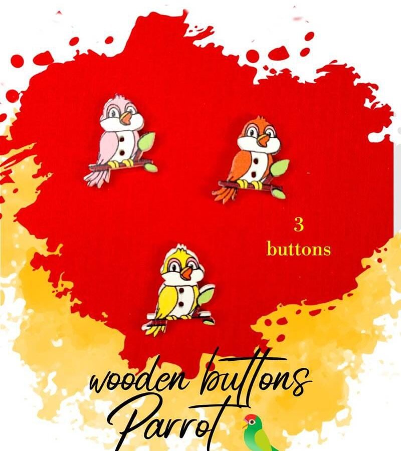 Parrot Wooden Buttons Pakistan 3 Pcs Bird Sewing Buttons
