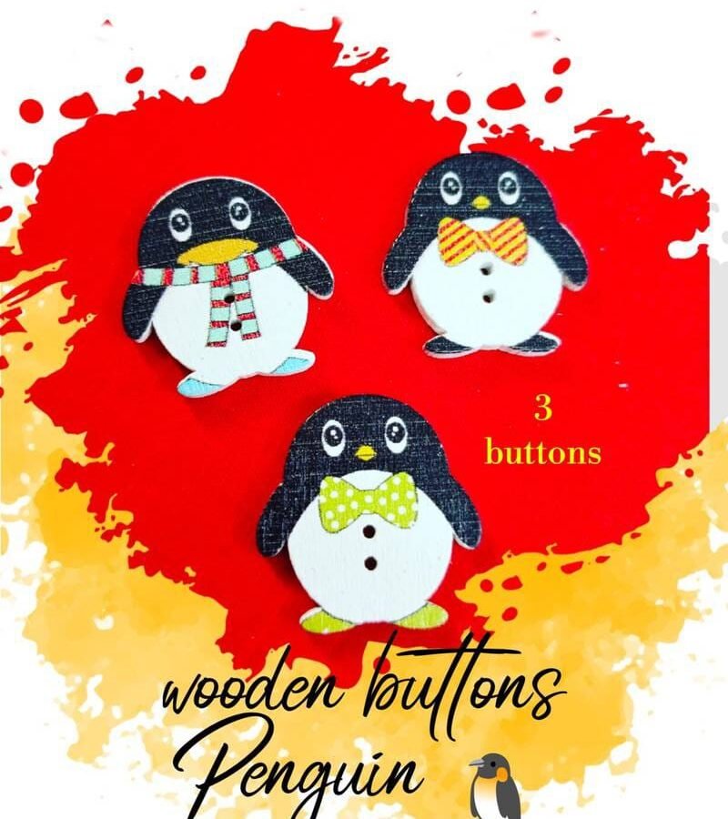 Penguin Wooden Buttons Pakistan 3 Pcs Winter Sewing Buttons