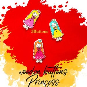 Princess Dolls Wooden Buttons Pakistan 3 Pcs Sewing Buttons