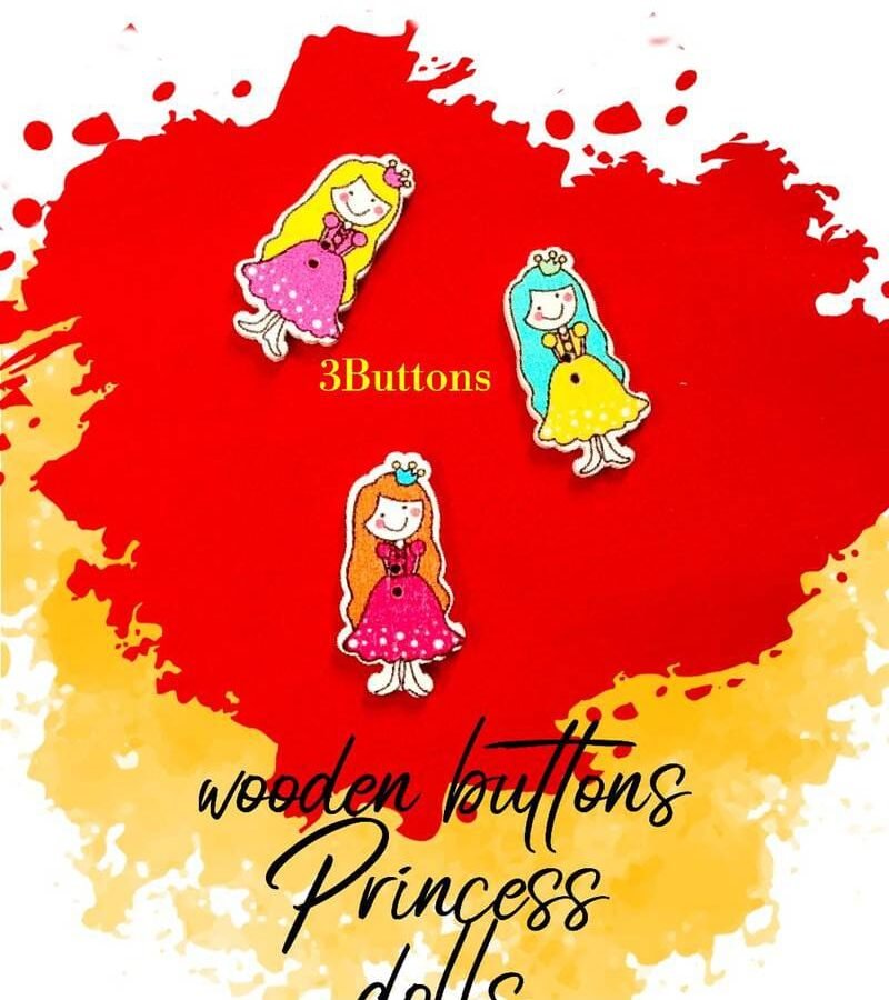 Princess Dolls Wooden Buttons Pakistan 3 Pcs Sewing Buttons