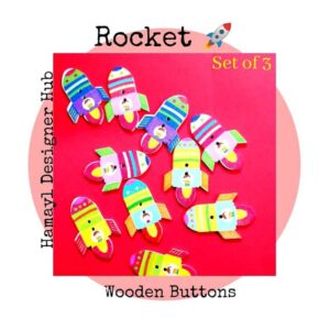 Rocket Wooden Buttons Pakistan 3 Pcs Space Sewing Buttons