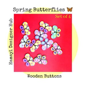 Spring Butterflies Wooden Buttons Pakistan Set of 4 Sewing Buttons