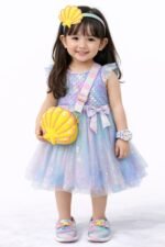 Mermaid silicone shell crossbody bag for kids in pastel yellow and pink