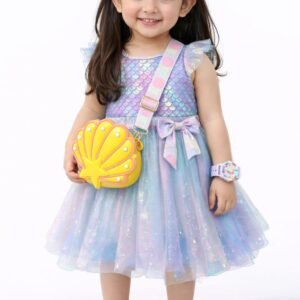 Mermaid silicone shell crossbody bag for kids in pastel yellow and pink