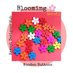Blooming Flower Wooden Buttons Pakistan Set of 5 Colorful Floral Sewing Buttons