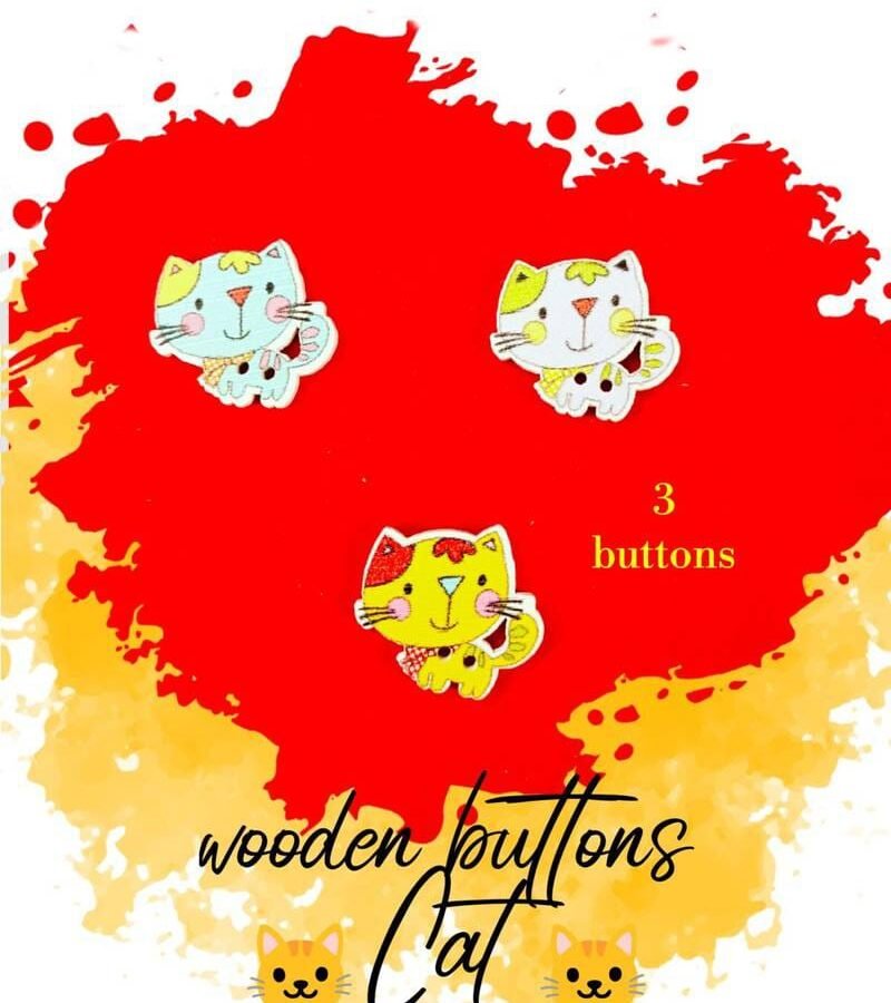 Cat Wooden Buttons Pakistan 3 Pcs for Kids Sewing