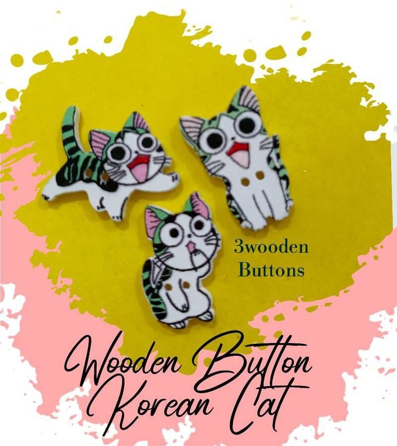 Korean Cat Wooden Buttons Pakistan 3 Pcs for Kids Sewing
