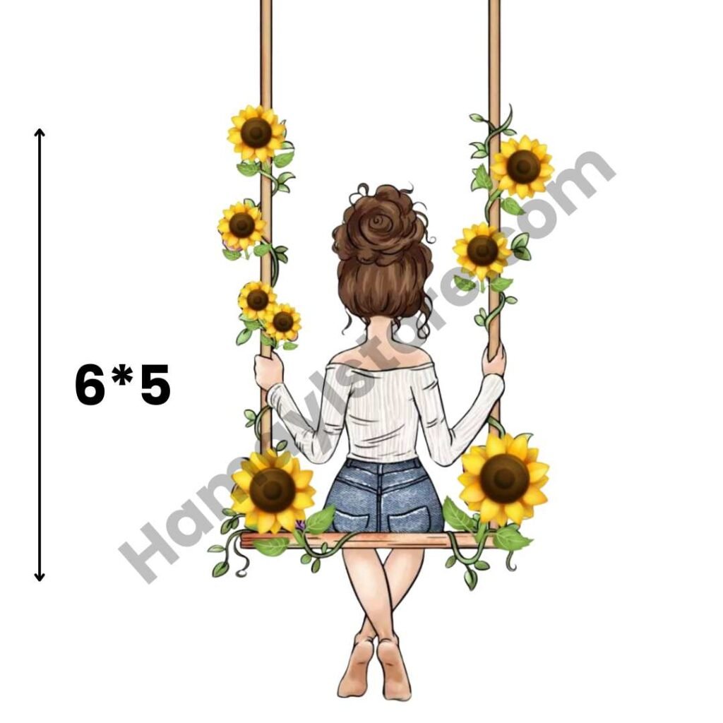Swing Girl Heat Transfer Patch with Sunflower Iron On Sticker for Clothes