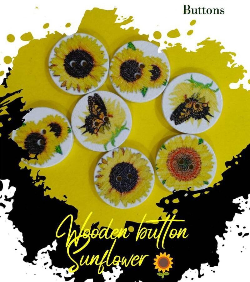 Sunflower Wooden Buttons Pakistan 3 Pcs Floral Sewing Buttons
