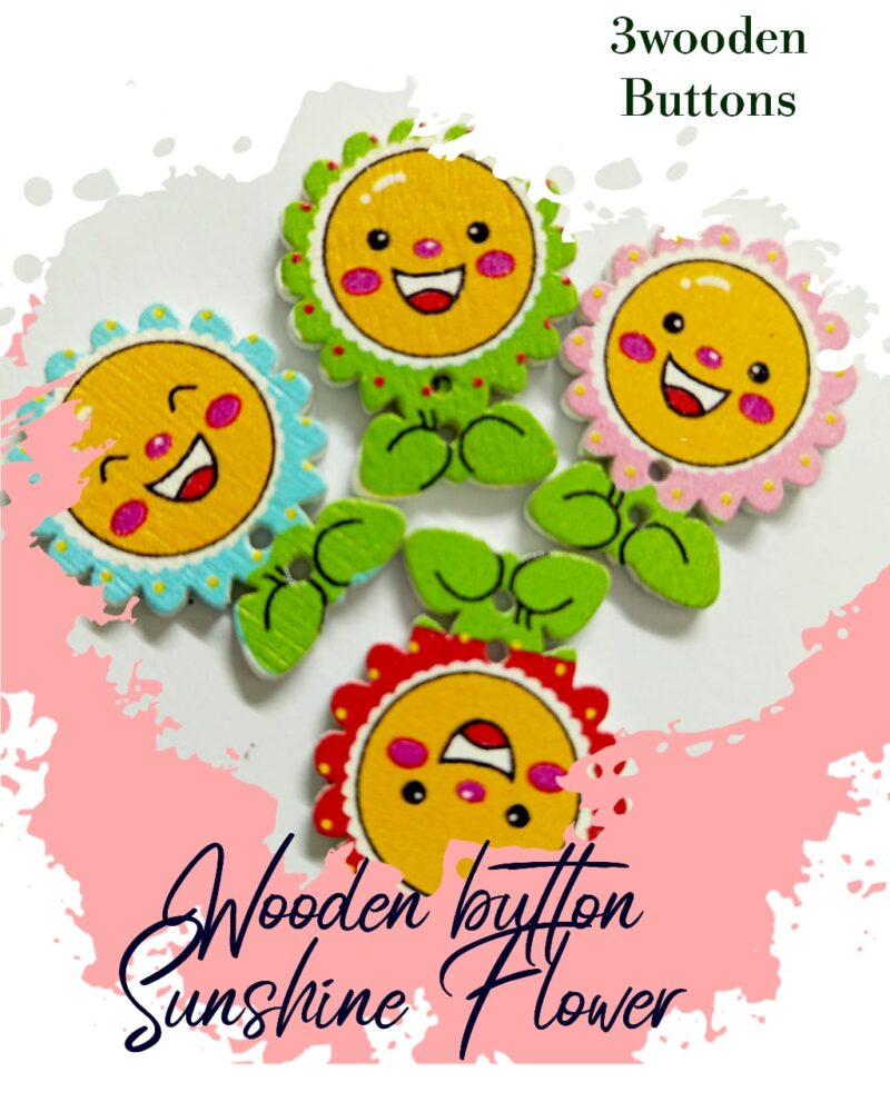 Sunshine Flower Wooden Buttons Pakistan 3 Pcs Floral Sewing Buttons