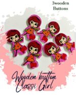 Classic Girl Wooden Buttons Pakistan 3 Pcs Cartoon Sewing Buttons