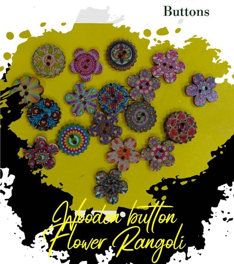 Flower Rangoli Wooden Buttons Pakistan 3 Pcs Floral Sewing Buttons