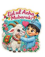Eid ul Azha Mubarak Boy and Goat Heat Transfer Patch premium kids iron on patch Pakistan