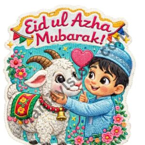 Eid ul Azha Mubarak Boy and Goat Heat Transfer Patch premium kids iron on patch Pakistan
