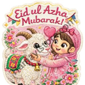 Eid ul Azha Mubarak Girl and Goat Heat Transfer Patch premium kids iron on patch Pakistan