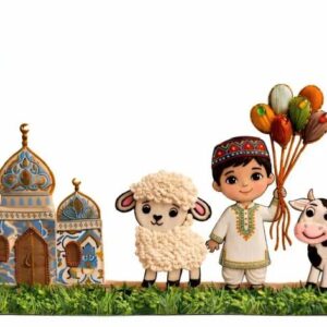 Boy Eid Village Scene Border 22 Inch premium Eid ul Adha heat transfer patch Pakistan