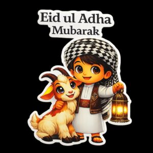 Eid ul Adha Mubarak Girl and Lamb Heat Transfer Patch premium moon night iron on patch Pakistan