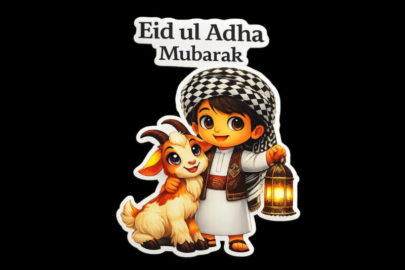 Eid ul Adha Mubarak Girl and Lamb Heat Transfer Patch premium moon night iron on patch Pakistan