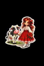 Cute Girl and Cow Heat Transfer Patch premium floral kids iron on patch Pakistan