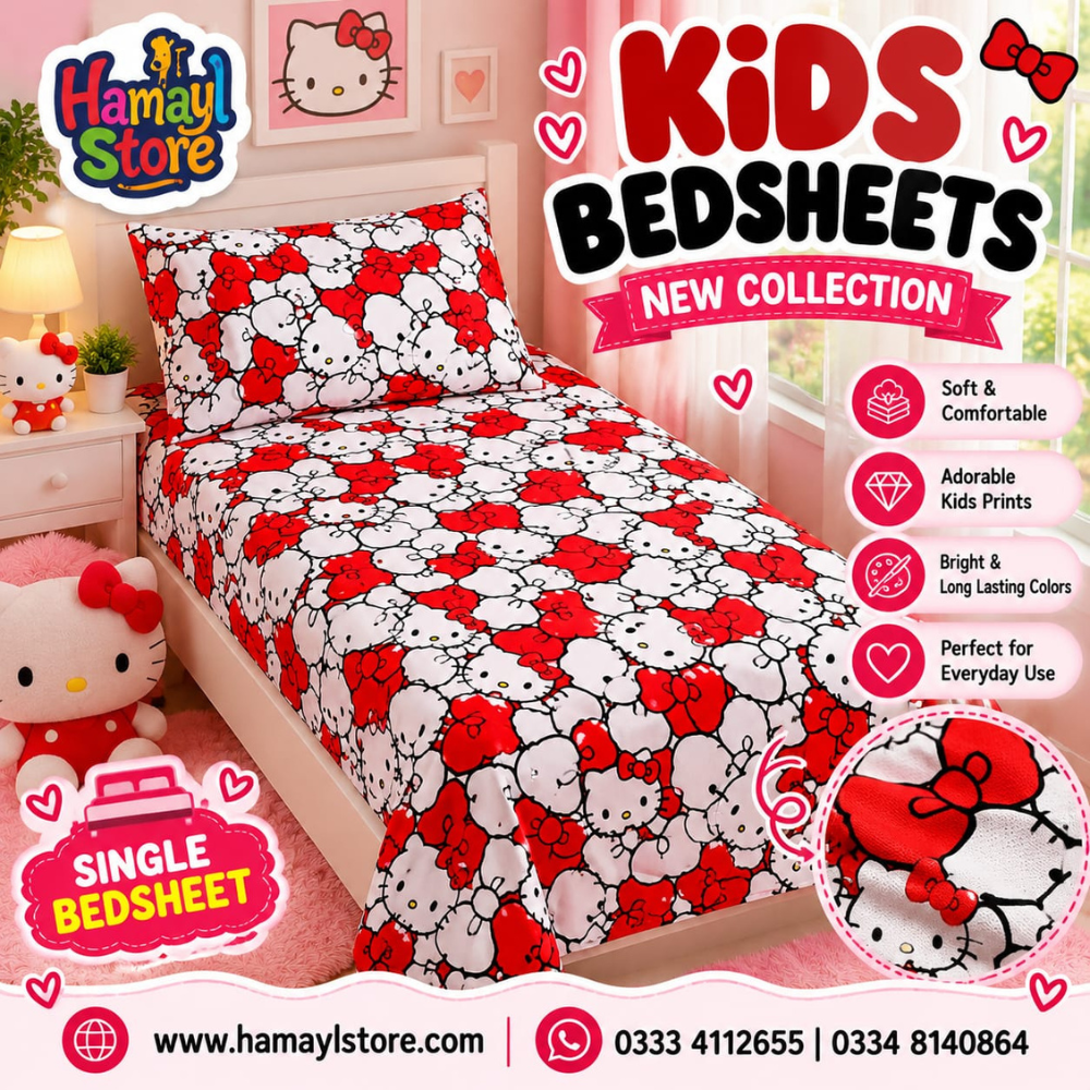 Hello Kitty Kids Single Bedsheet with 1 Pillow Cover – kids bedsheet