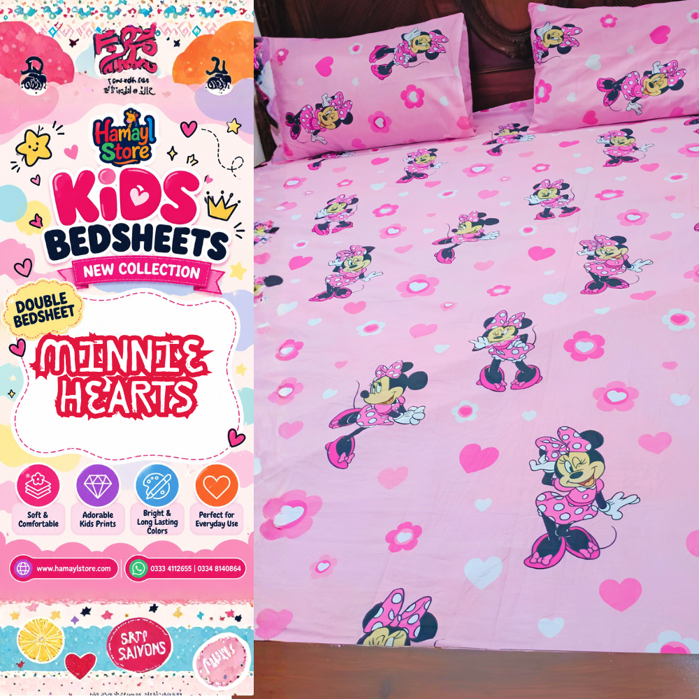 Minnie Hearts Kids Double Bedsheet with 2 Pillow Covers – kids bedsheet