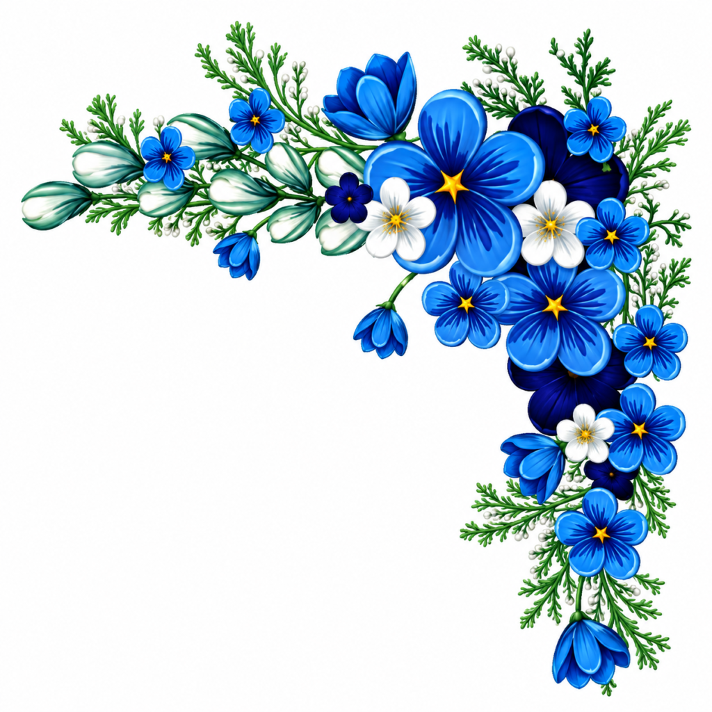 Blue Flower Corner Ornament – P10146 – flower iron-on patch