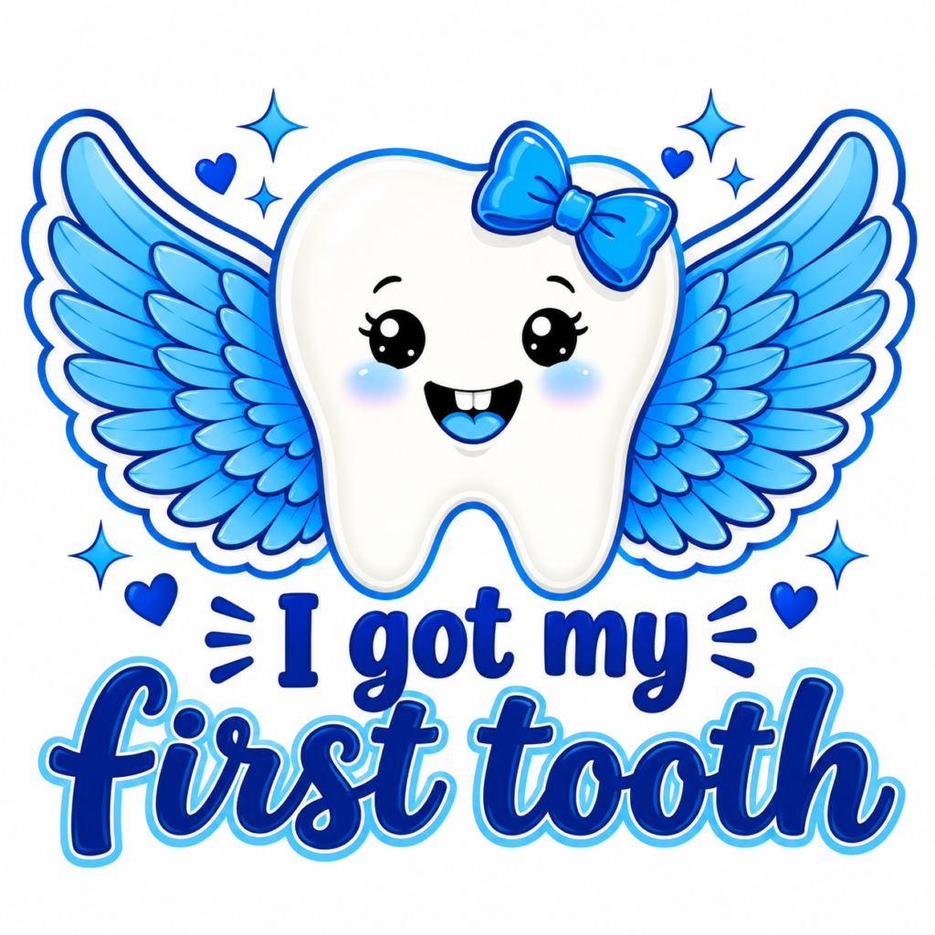 Blue I Got My First Tooth Angel Patch – P10136 – kids cartoon iron-on patch