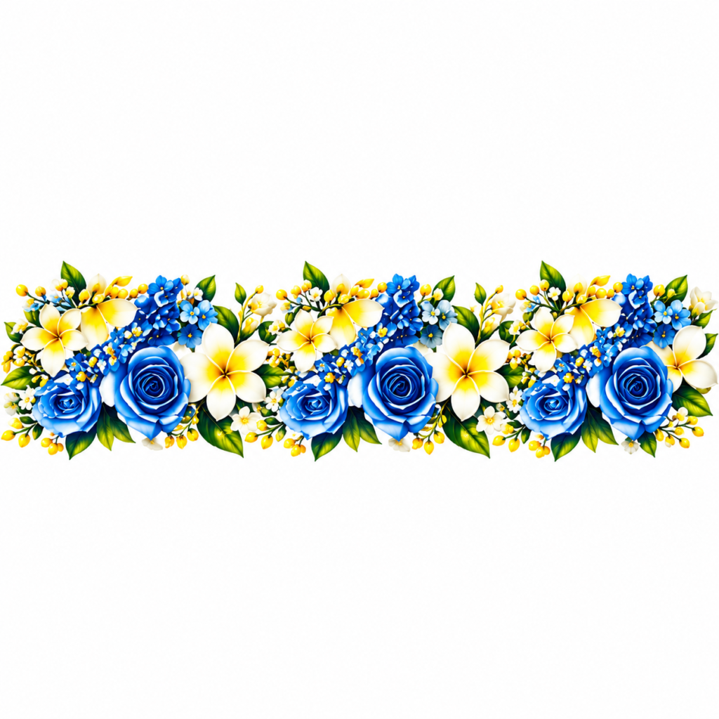 Blue and Yellow Floral Garland Border – P10145 – border iron-on patch