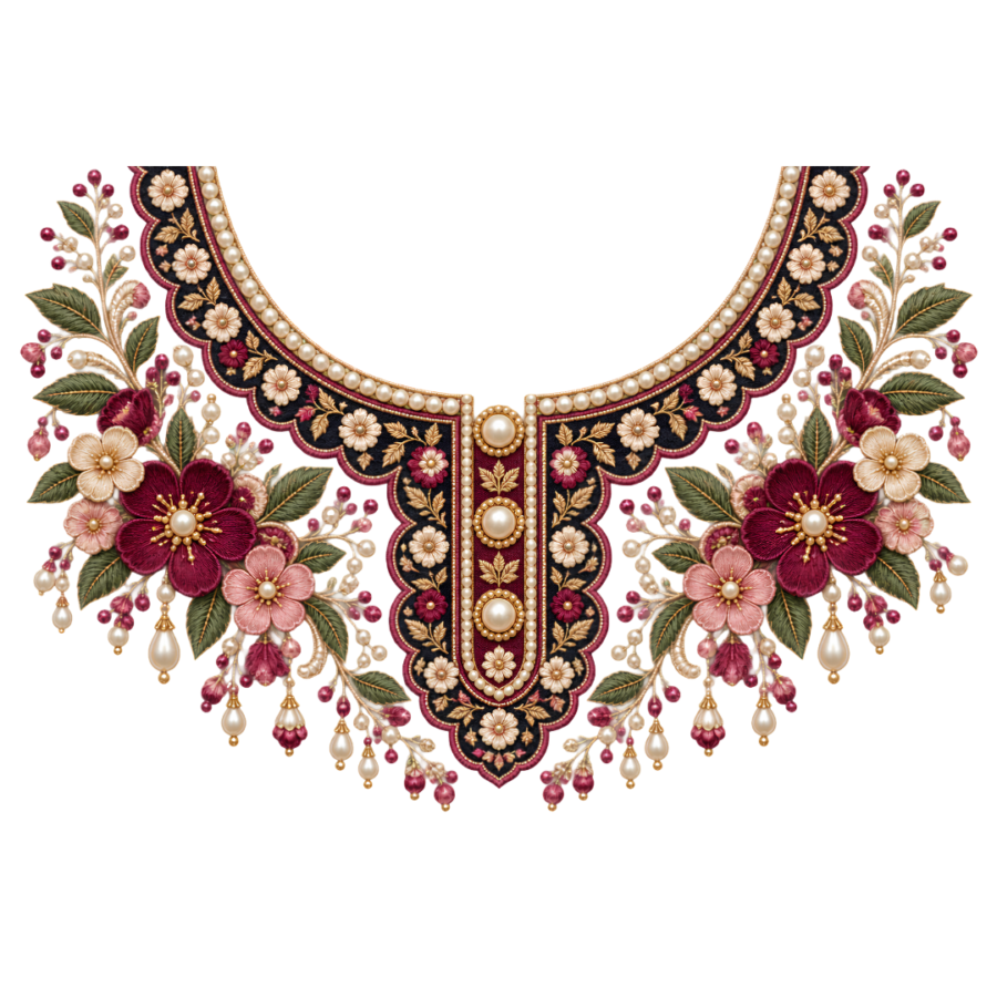 P1019 Kids Neckline Design – Burgundy Floral 8 Inch