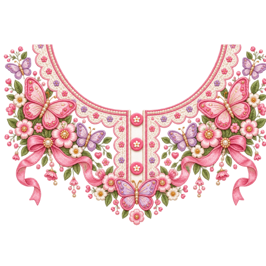 P1006 Kids Neckline Design – Butterfly Bow Floral 8 Inch