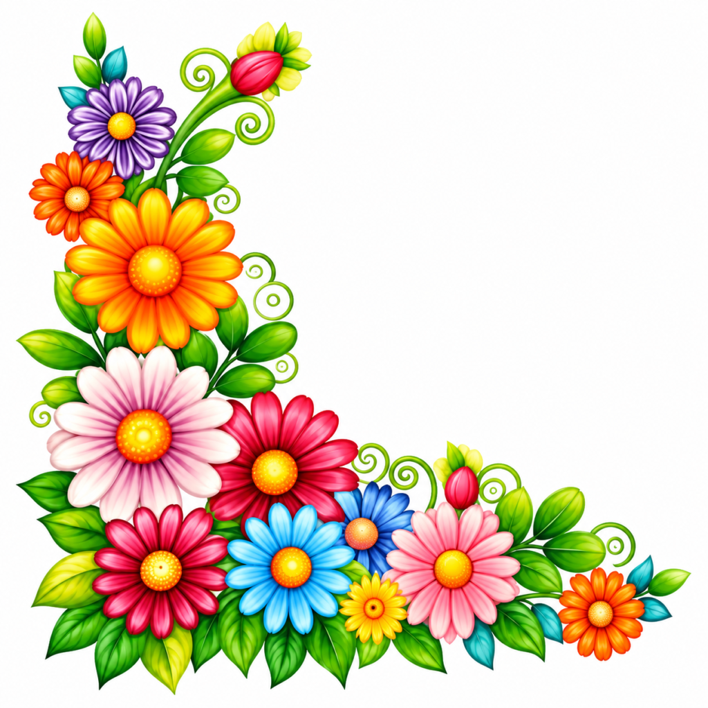 Colorful Daisy Flower Corner – P10148 – flower iron-on patch