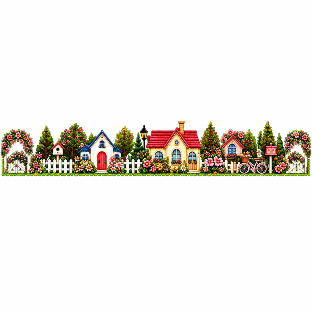 Countryside Cottage Garden Border – P10142 – border iron-on patch