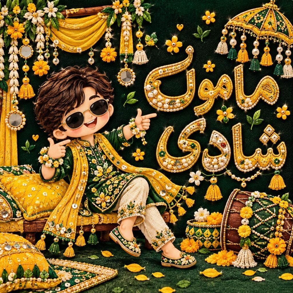 Mamu Ki Shadi Mehndi Green Yellow Embroidery Patch – P10133 – kids cartoon iron-on patch