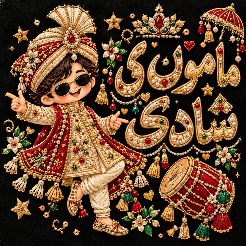 Mamu Ki Shadi Red Dulha Embroidery Patch – P10132 – kids cartoon iron-on patch