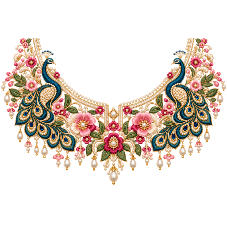 P1015 Kids Neckline Design – Peacock Floral 8 Inch