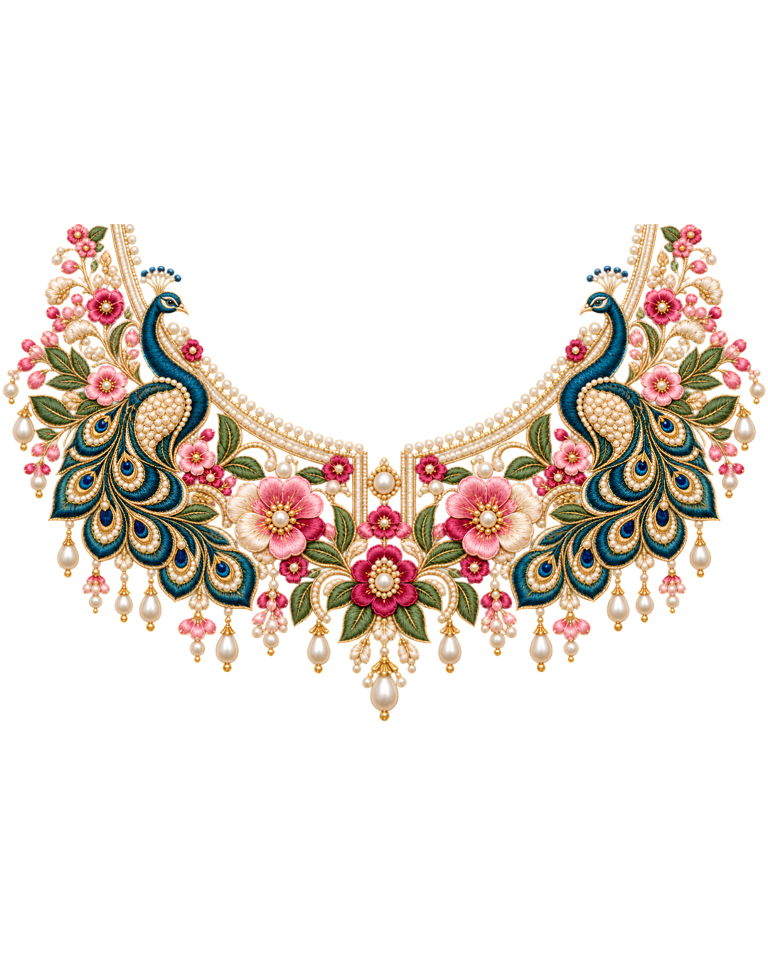 P1015 Kids Neckline Design – Peacock Floral 8 Inch