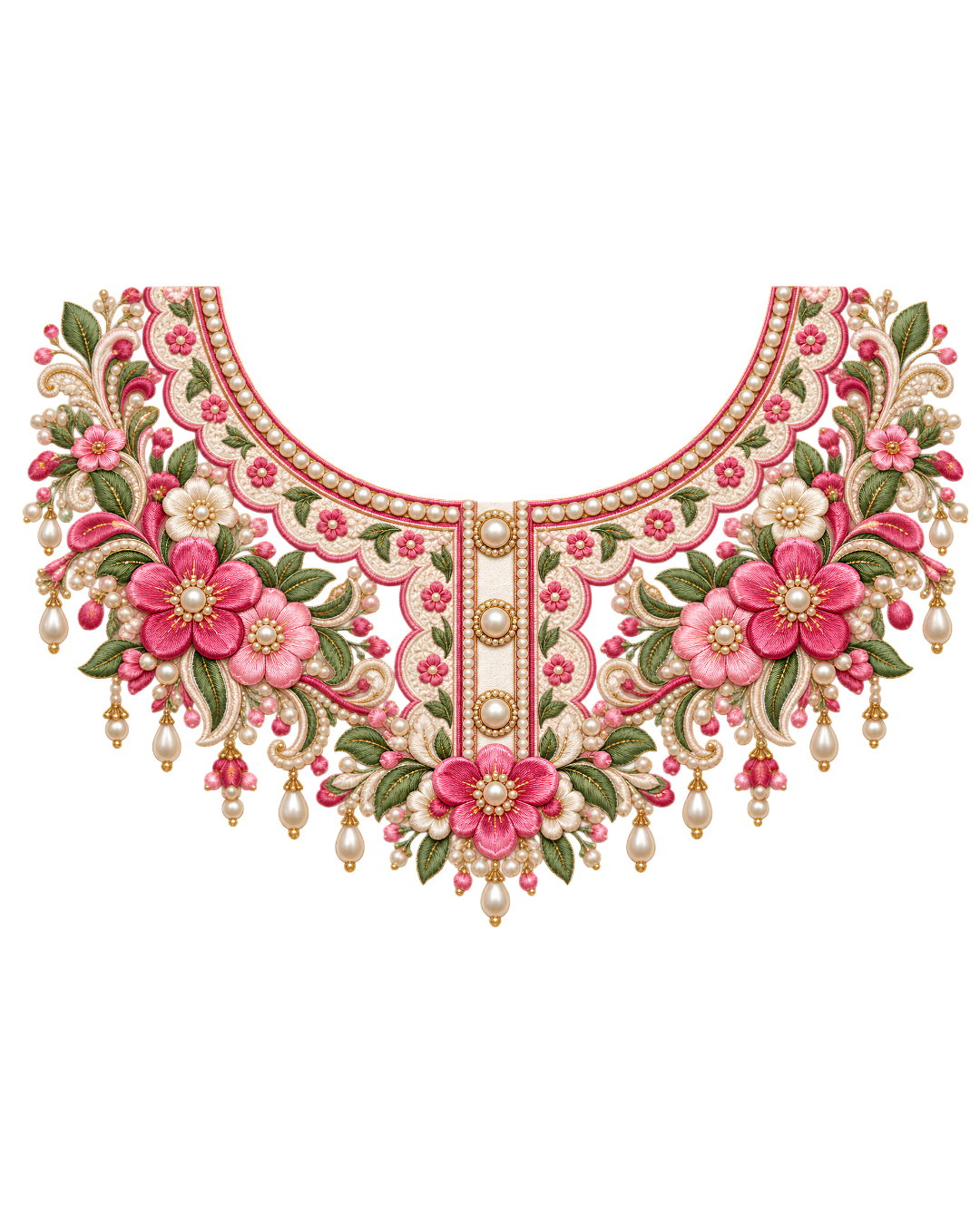 P1018 Kids Neckline Design – Pink Floral Pearl Look 8 Inch