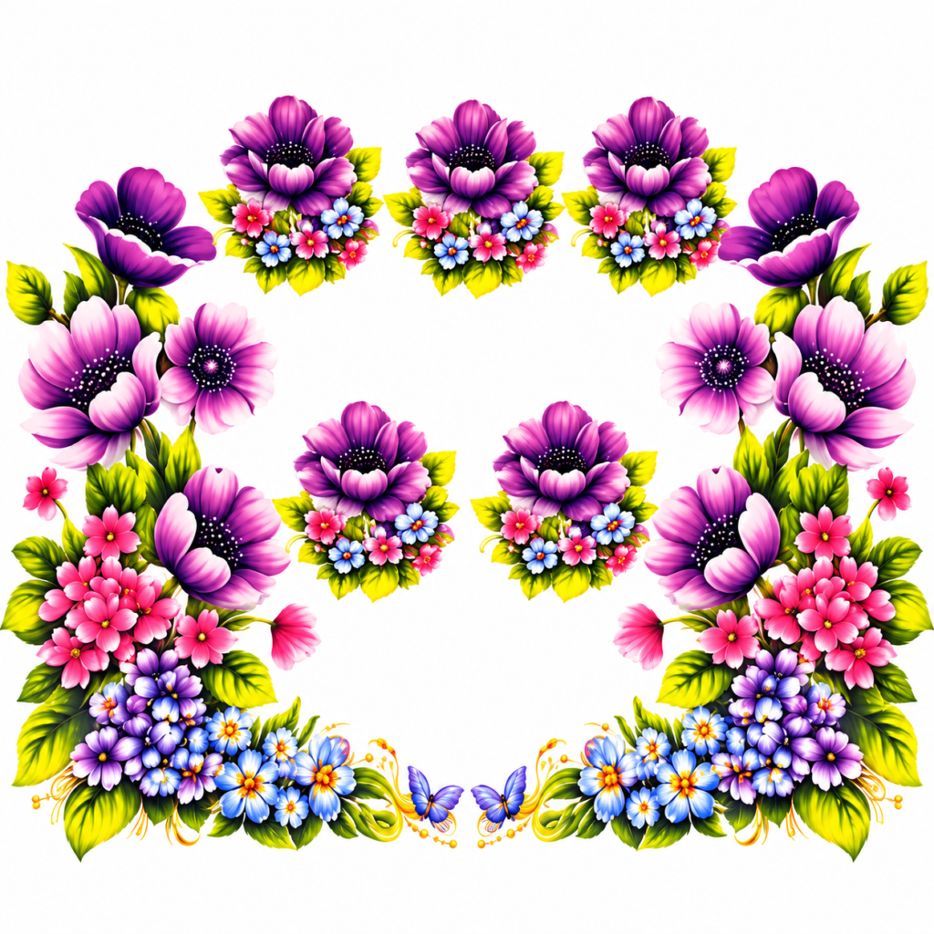 Purple Floral Frame with Butterflies – P10137 – flower iron-on patch
