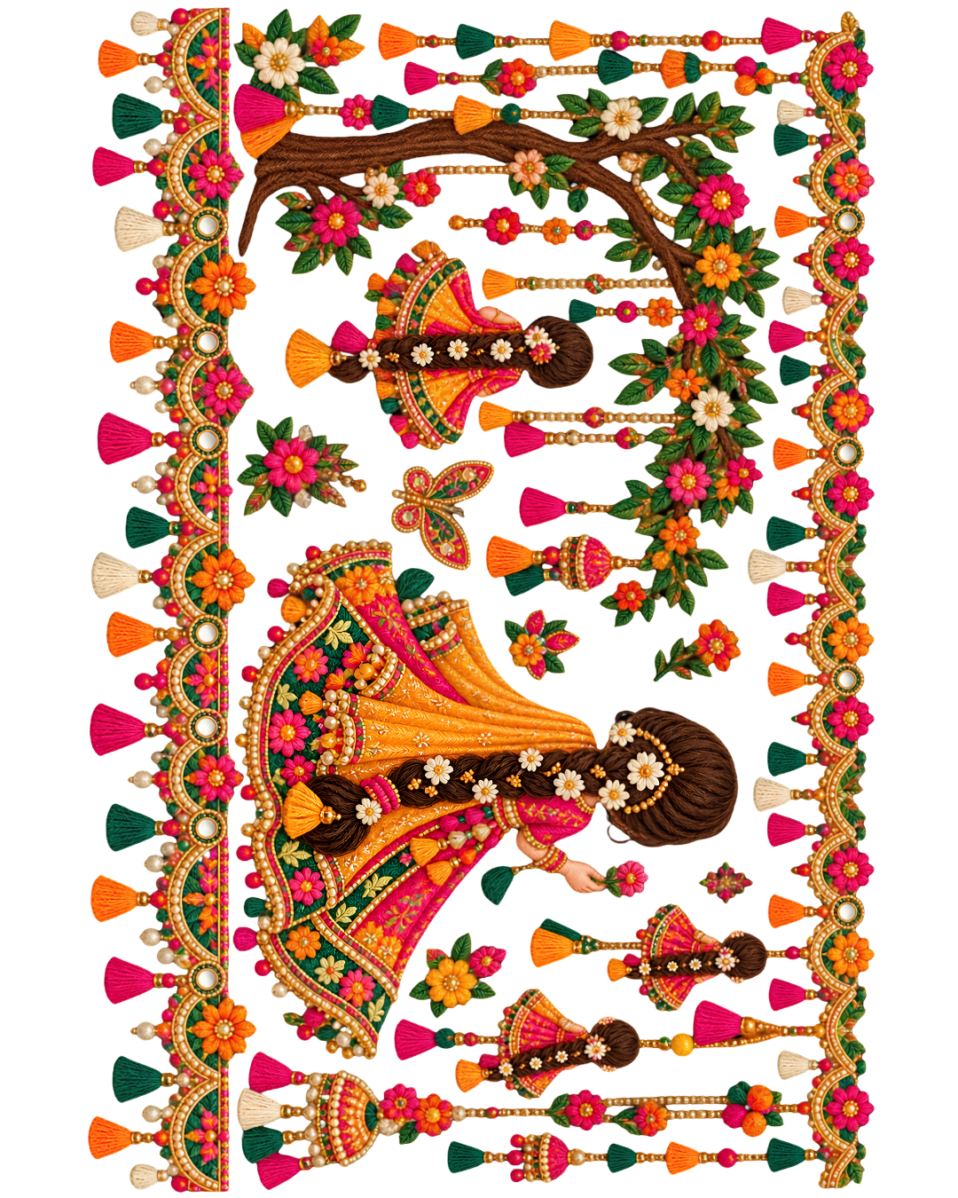 Traditional Mehndi Floral Big Border –22 inch - P10121