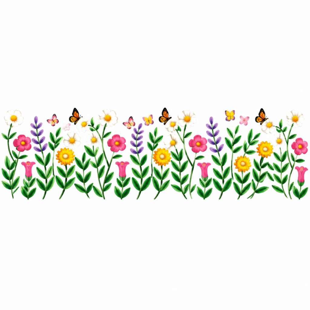 Wildflower Garden Butterfly Border – P10140 – border iron-on patch