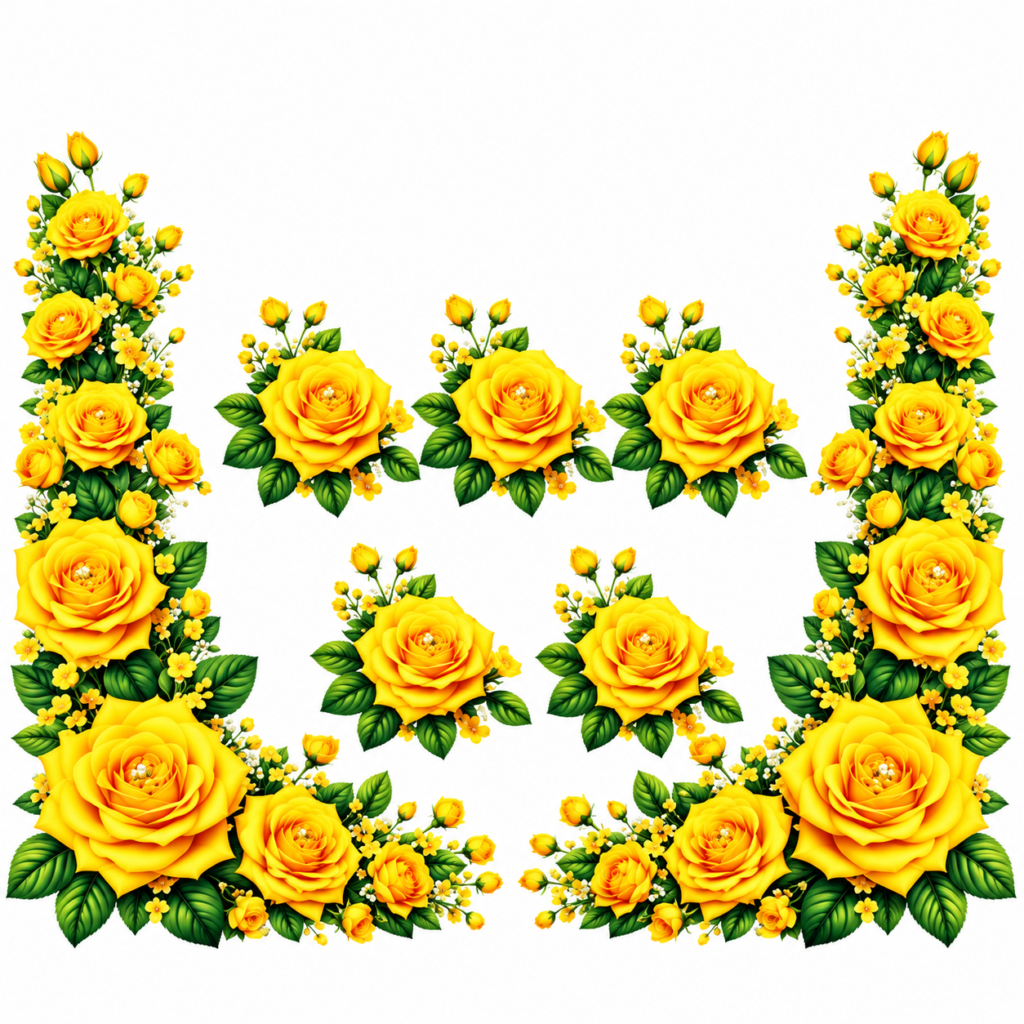 Yellow Rose Corner Frame Patch Set – P10144 – flower iron-on patch
